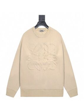 Loewe Beige Crewneck Sweater with Signature Raised Motif